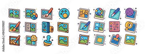 Colorful icon set for photo editing and graphic design tools