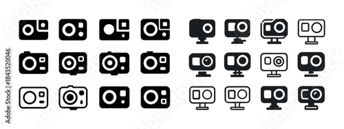 Collection of action camera and camcorder icons in various style