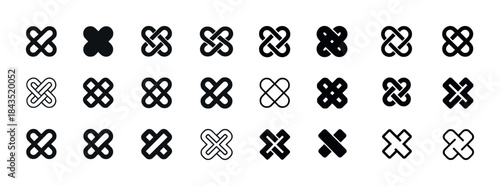 Set of 20 variations of knot symbols in black and white