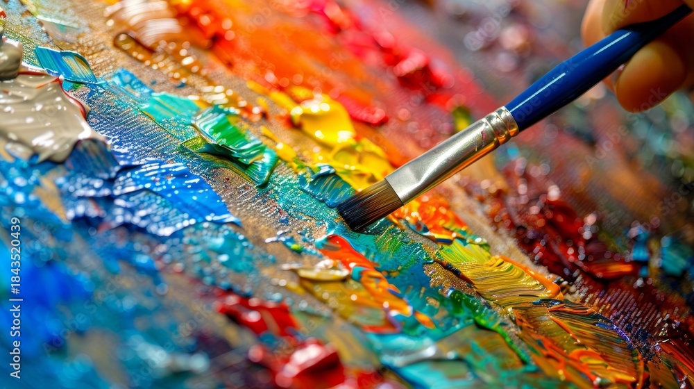 Obraz premium Vibrant colors in a creative studio artist captivated while painting on an easel