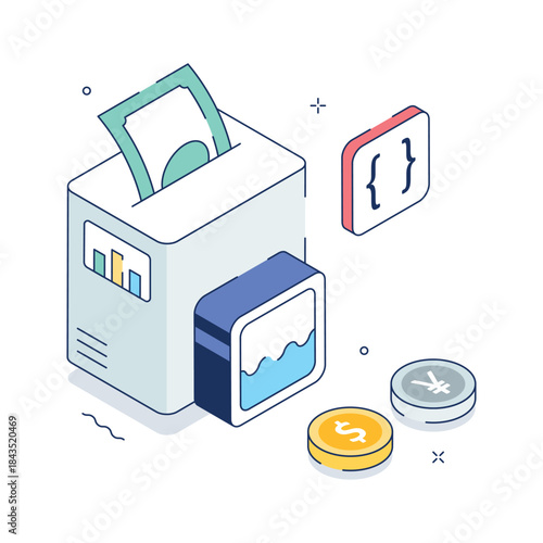 A modern isometric illustration of money fluctuations in trendy style