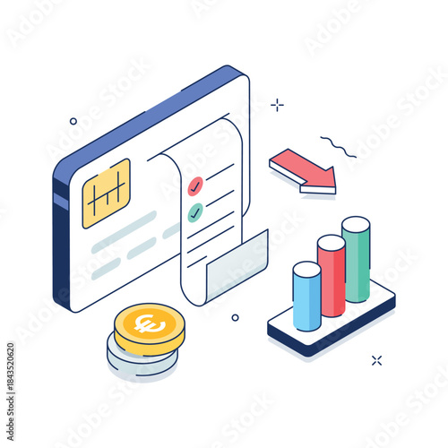 Isometric illustration of transaction analysis in trendy design style