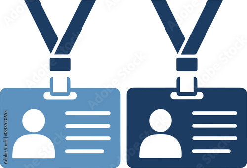 Two blue identification badges with lanyards on a