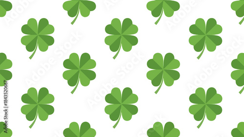 Seamless Pattern of Green Four-Leaf Clovers on White Background