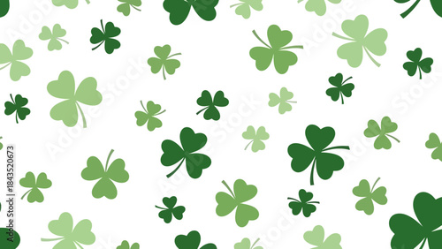 Saint Patrick's Day Green Shamrock Pattern Background with Four Leaf Clovers