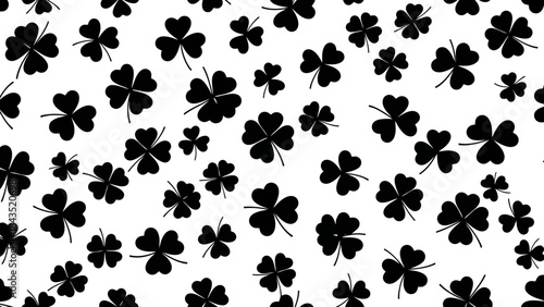 Seamless Pattern of Black Clover Symbols on White Background, St Patrick's Day Theme