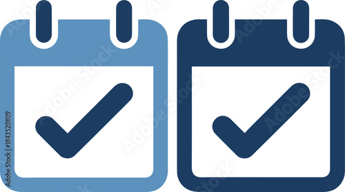 Two calendar icons with checkmarks in blue colors on