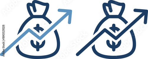 Two money bags with arrows indicating financial growth and increase
