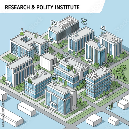 Research and Polity Institute Buildings Isometric View.