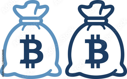 Two bitcoin money bags in blue outline on