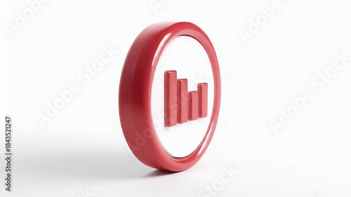 Red and White Icon with Bar Chart for Business Analysis.