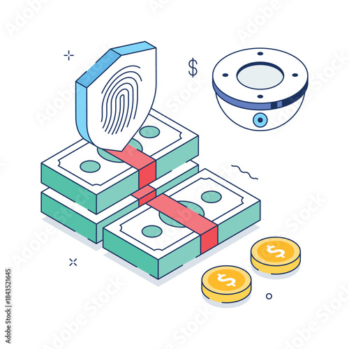 A trendy isometric illustration of financial security, secure payment