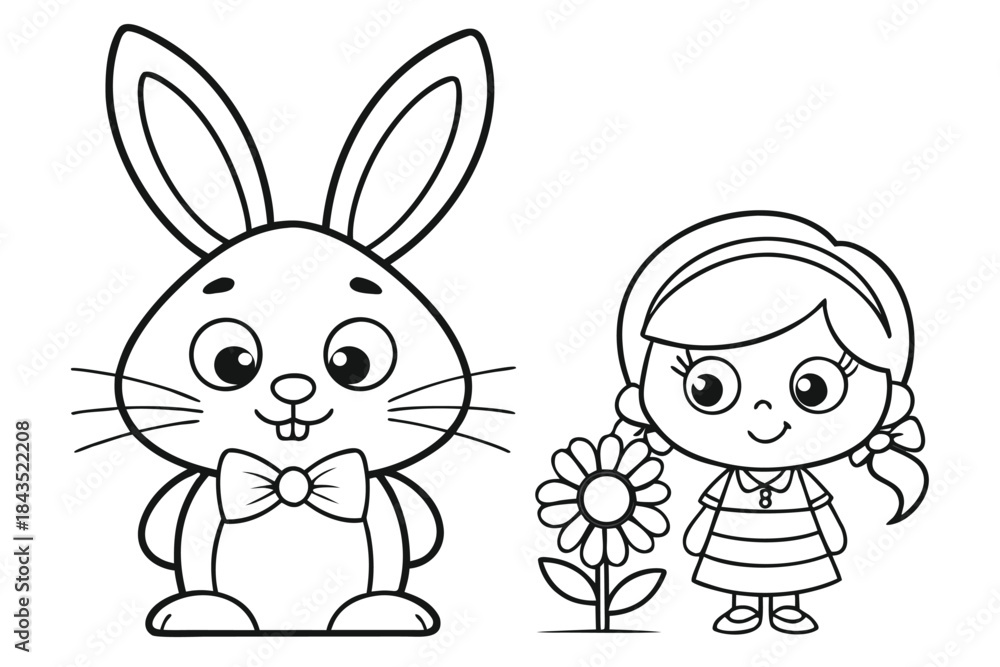 Obraz premium Hopping Rabbit Character Outline for Kids Coloring Book, Nature Theme Black and White Vector Art