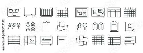 Icon set of office supplies and organizational tools