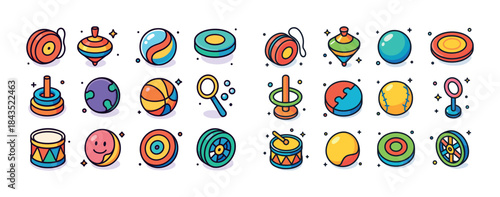 Colorful cartoon toys collection: spinning tops yo-yos balls puz