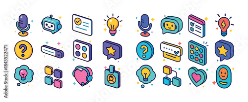 Colorful vector icons of technology, communication, and ideas