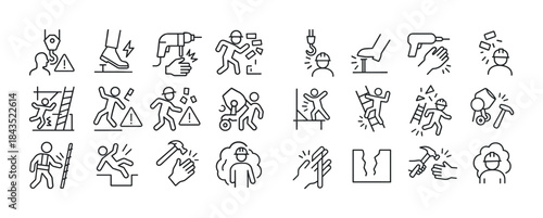 Safety icons set: construction and workplace hazards illustrated