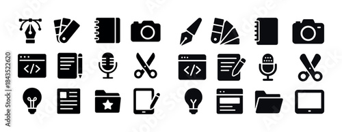 Collection of web and design icons featuring tools, technology,