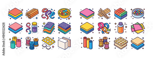 Colorful craft supplies collection with paper, ribbons, and bead