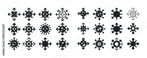 Collection of diverse direction icons in black and white design