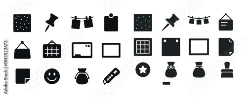 Set of various office and stationery icons in black silhouette s