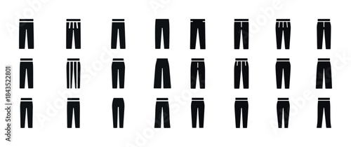 Collection of various pants silhouettes in black and white