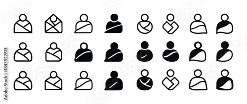 Minimalist icon set of human figures in various outfits and pose