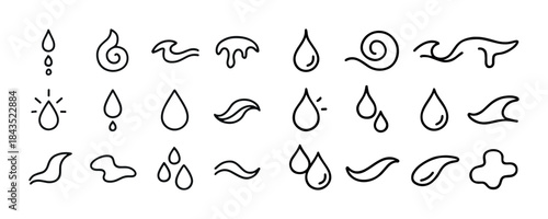 Collection of minimalist line art water droplet icons