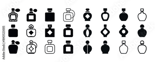 Black and white perfume bottle icons collection