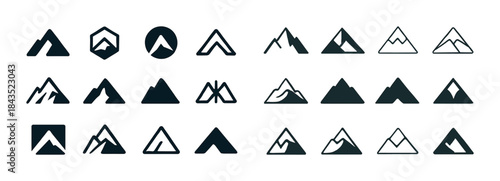 Stylized mountain icons collection in various geometric shapes