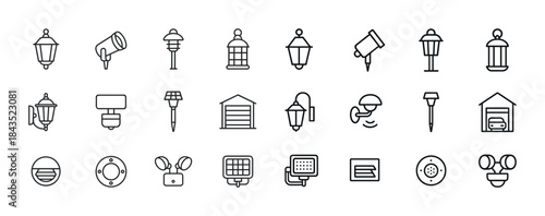 Collection of outdoor lighting icons including lanterns and spot
