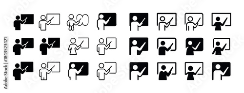 Collection of teacher and chalkboard icons in various styles