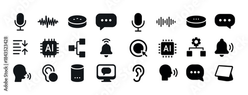 Voice and sound icons: ai, microphone, communication, audio, tec