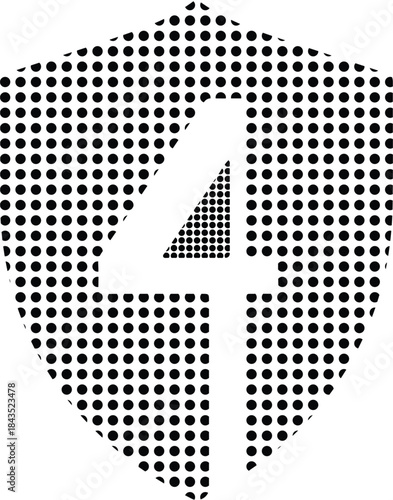 Number 4 in Halftone Dot Pattern Shield Icon Vector Isolated