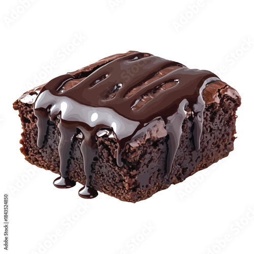 Single rich chocolate brownie drizzled with dark chocolate sauce dessert sweet