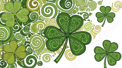 St. Patrick's Day Shamrock and Swirls Background with Celtic Knot Designs