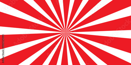 A vintage grunge sunburst illustration featuring a red and white radial ray pattern with an old paper texture and retro star design elements reminiscent of a Japanese flag backdrop vector