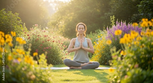 Woman meditating in garden