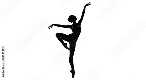 Elegant silhouette of a female ballet dancer in a graceful pose, capturing the beauty and artistry of classical dance with a timeless, minimalistic graphic style