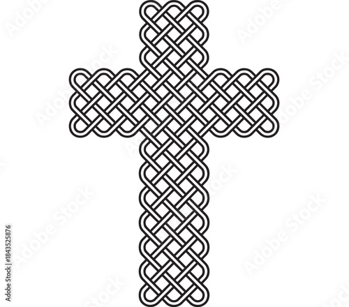 Intricate celtic knot cross design black and white on transparent background silhouette
