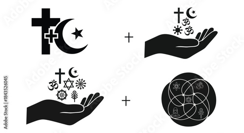 Religious Diversity and Unity: Symbols of World Faiths in Harmony, Interconnectedness, and Inclusion Graphic