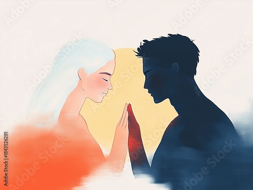 Romantic Silhouetted Couple Praying at Sunset