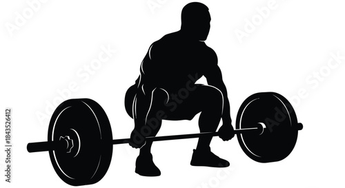 Dynamic Deadlift Silhouette: Strong Man Lifting Barbell, Fitness and Powerlifting Icon Vector