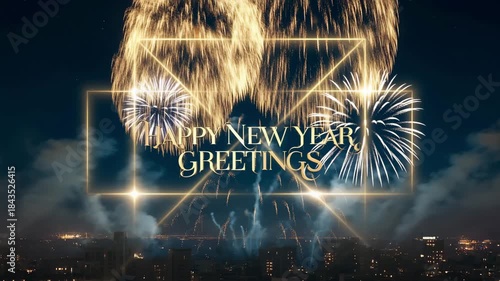 Wallpaper Mural Happy New Year celebration vector illustration of bright fireworks exploding over the city of London night skyHappy New Year celebration vector illustration of bright fireworks exploding over the city Torontodigital.ca