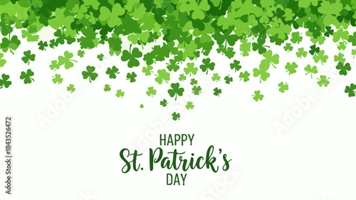 Happy St. Patrick's Day with Falling Green Clovers and Festive Celebration Background