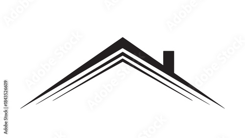 Minimalist house roof design with chimney sleek lines on transparent background silhouette