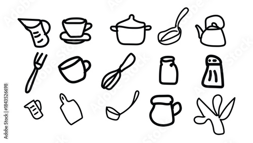 Collection of kitchen utensils and dishware illustrations