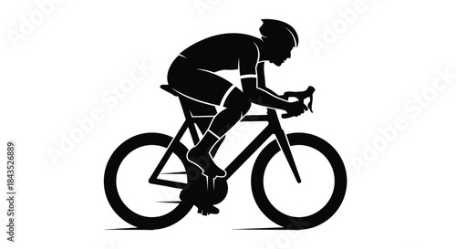 Dynamic vector silhouette of a male cyclist riding a road bike, conveying speed, strength, and athletic prowess. Ideal for sports, fitness, and active lifestyle designs
