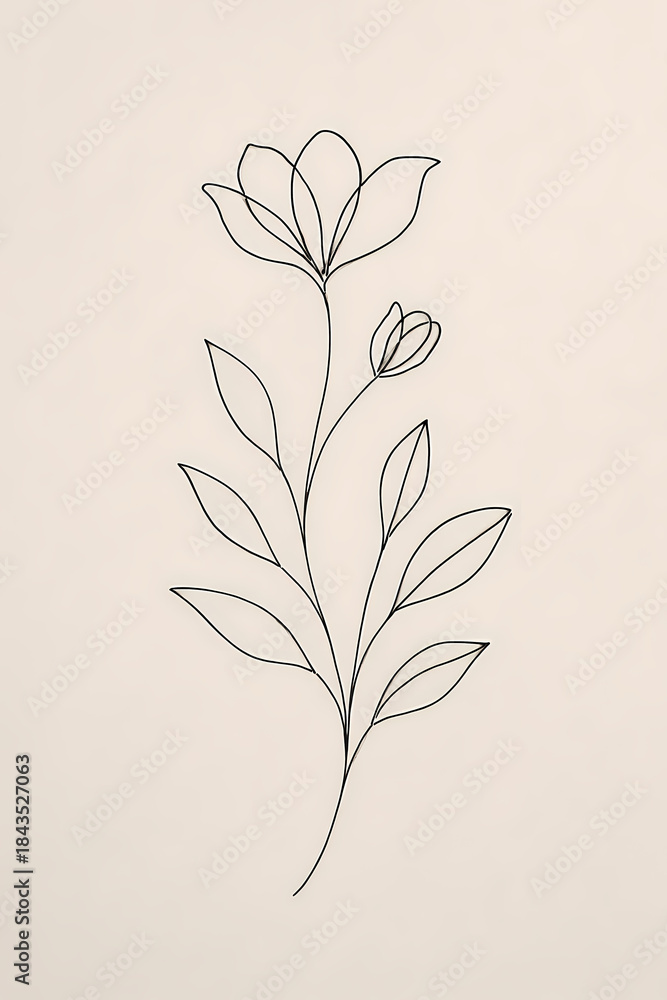 Fototapeta premium Minimalist Floral Line Art Illustration in Neutral Tones 
