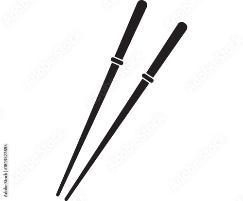 A pair of black chopsticks simple design isolated on transparent background silhouette